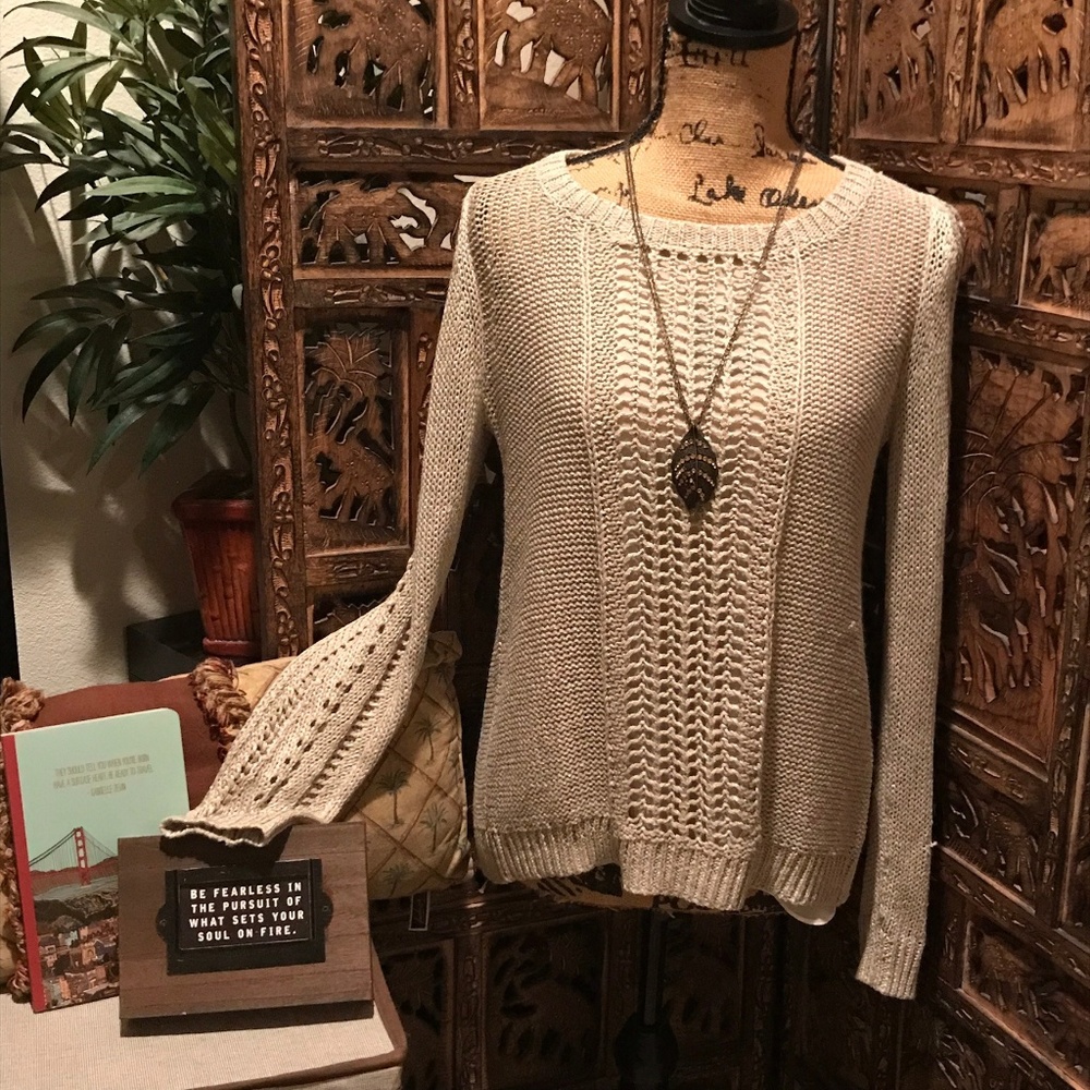 NWT-Lucky Brand Split Back Long Sleeve Shimmer Sweater-XS